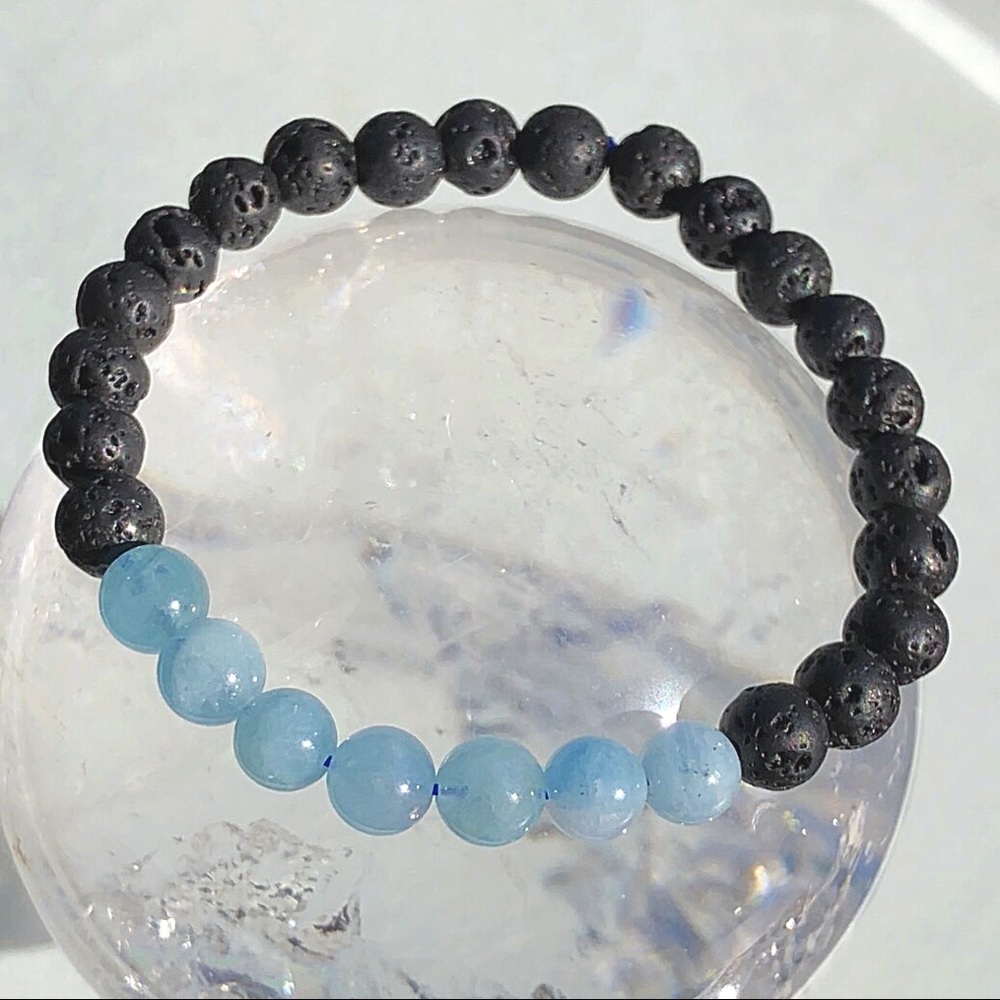 NEW! Aquamarine & Lava Rock Oil Diffuser Bracelet! - Picture 3 of 4